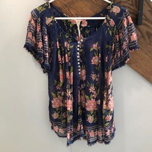 Free People Indian Floral Print Blouse